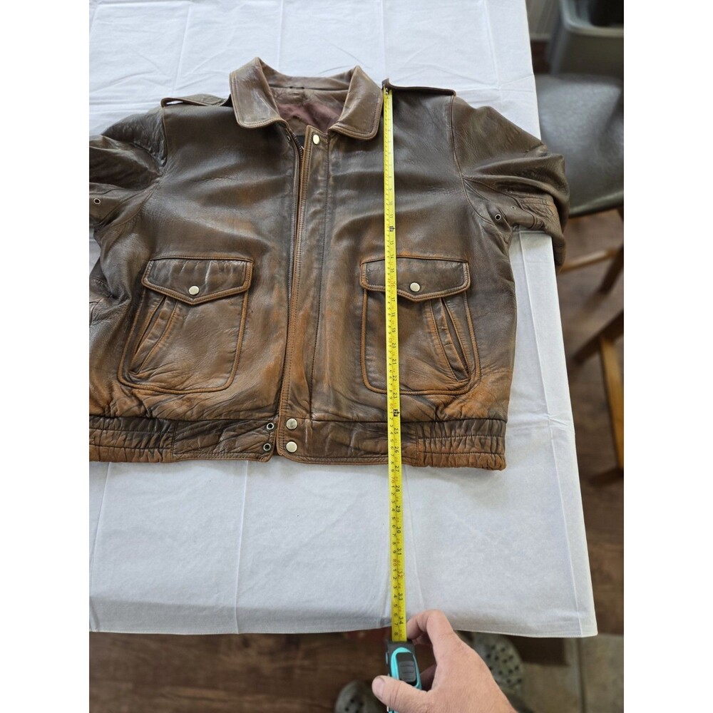 Vintage Bermans Leather Bomber Jacket XL Brown Distressed Made in Korea - Picture 4 of 16